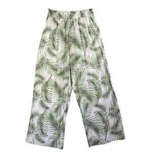 Sigrid Olsen Palazzo Pants Size Small Topical Print Linen Blend Pull On Pockets